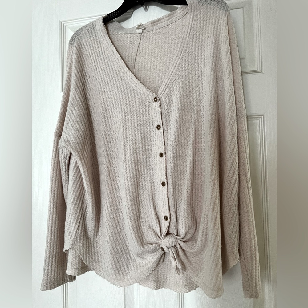 Cream Button-Up Waffle Shirt